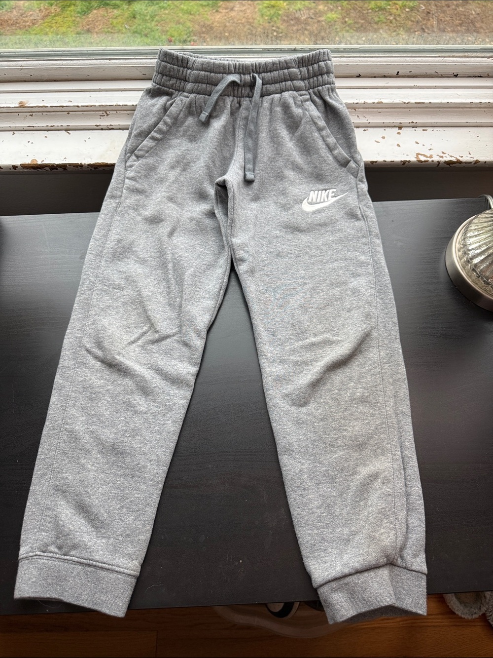 Nike Youth Light Gray Sweat Joggers with White Logo